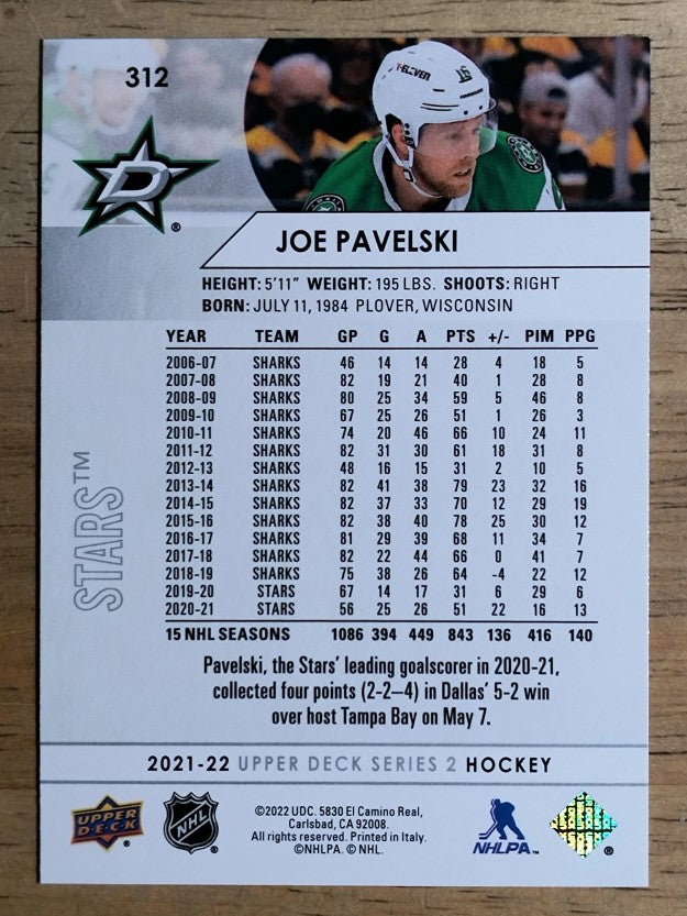 2021-22 Upper Deck #312 Joe Pavelski