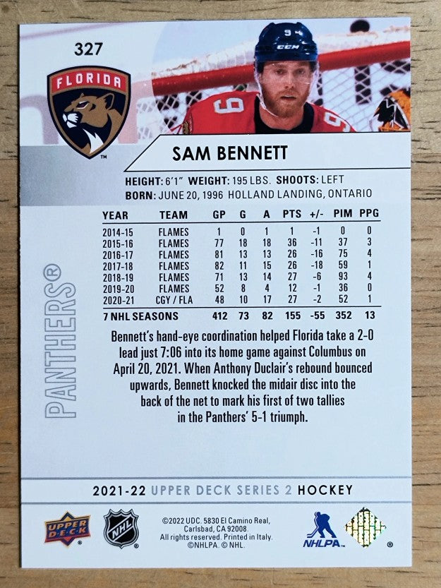 2021-22 Upper Deck #327 Sam Bennett