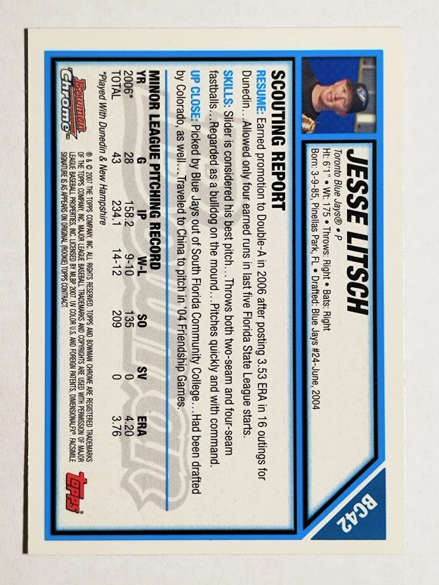 2007 Bowman Chrome Prospects #BC42 Jesse Litsch
