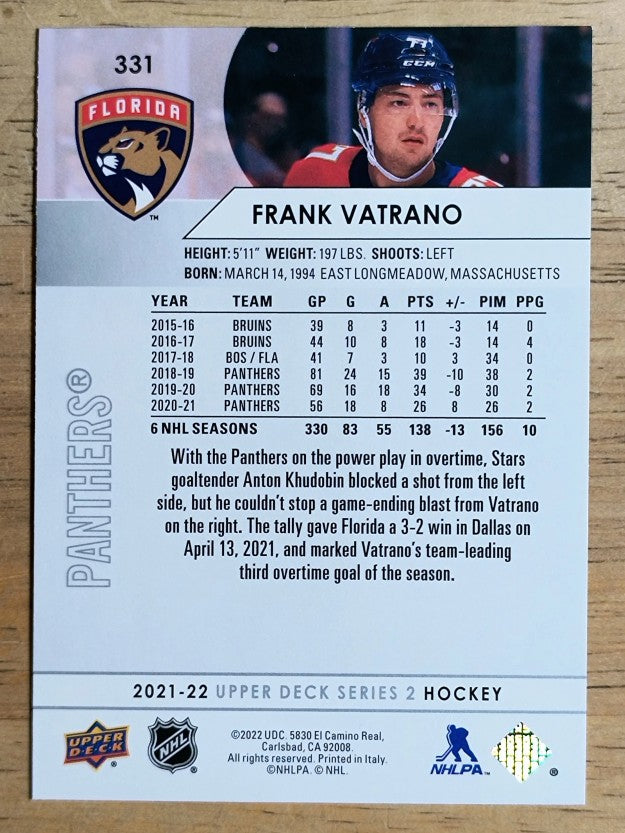2021-22 Upper Deck #331 Frank Vatrano