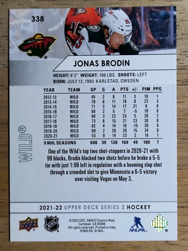 2021-22 Upper Deck #338 Jonas Brodin