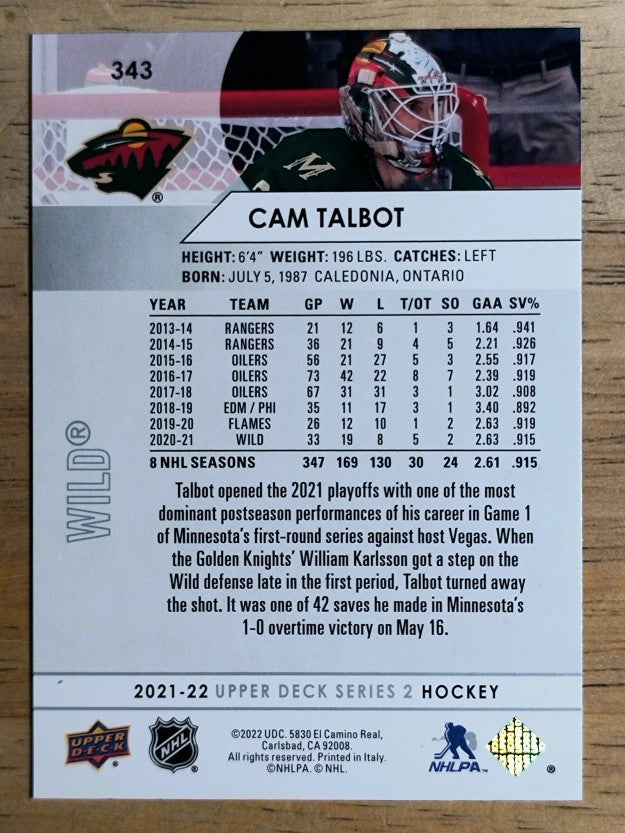 2021-22 Upper Deck #343 Cam Talbot