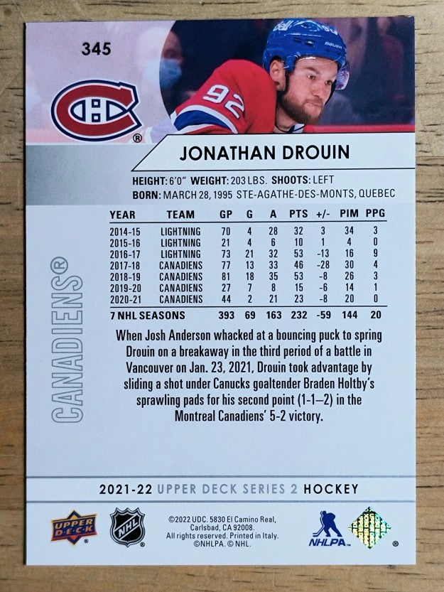 2021-22 Upper Deck #345 Jonathan Drouin