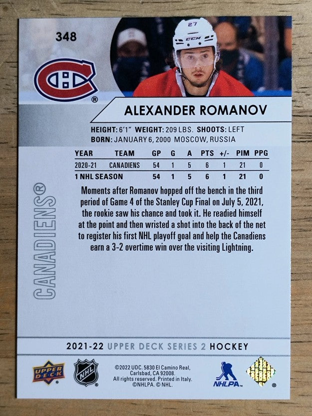 2021-22 Upper Deck #348 Alexander Romanov