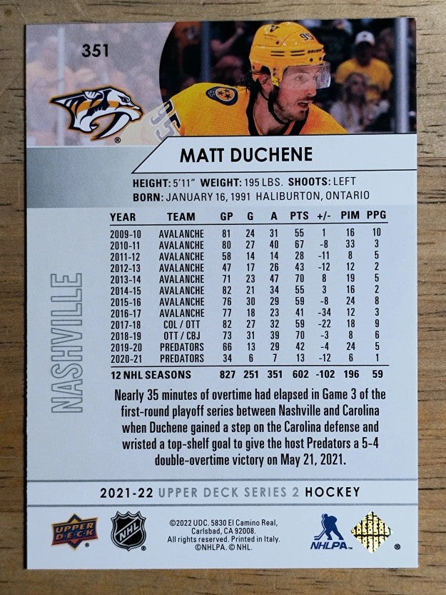 2021-22 Upper Deck #351 Matt Duchene