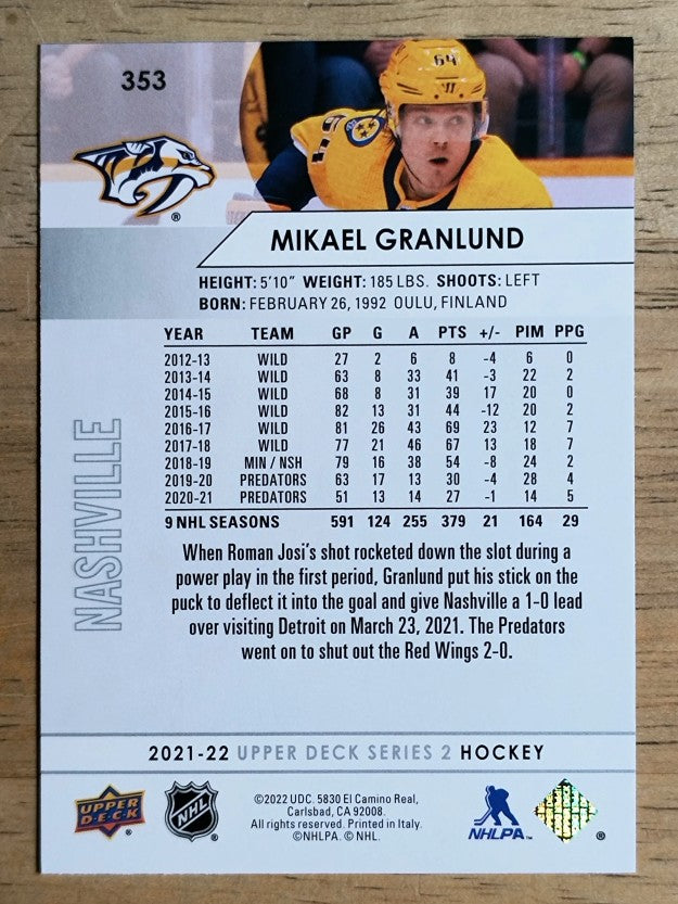 2021-22 Upper Deck #353 Mikael Granlund