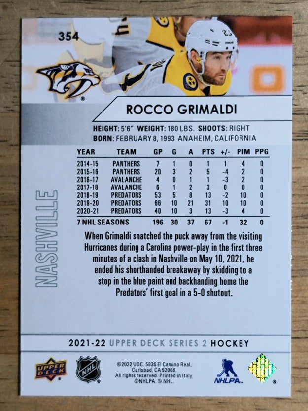 2021-22 Upper Deck #354 Rocco Grimaldi