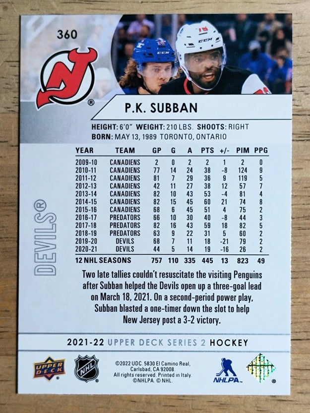 2021-22 Upper Deck #360 P.K. Subban