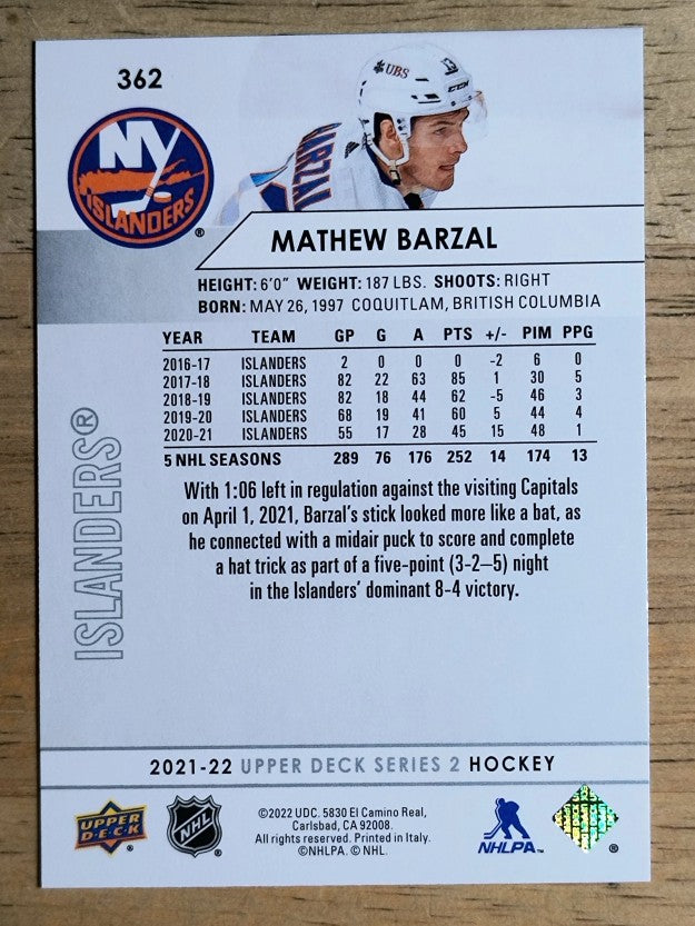 2021-22 Upper Deck #362 Mathew Barzal