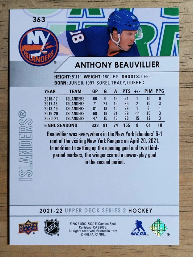 2021-22 Upper Deck #363 Anthony Beauvillier