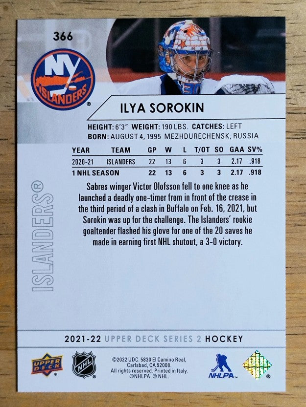 2021-22 Upper Deck #366 Ilya Sorokin