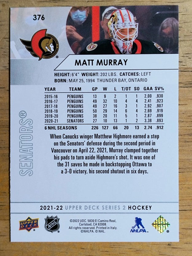 2021-22 Upper Deck #376 Matt Murray