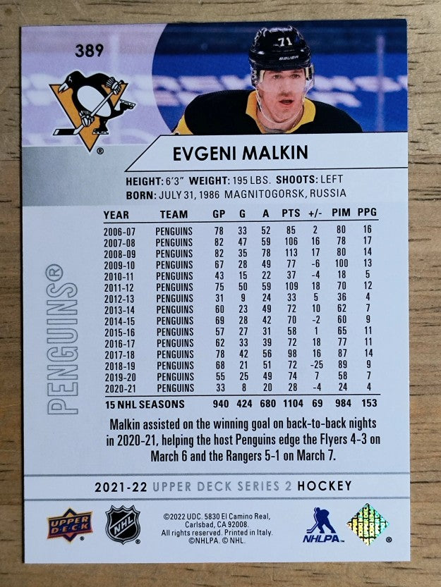 2021-22 Upper Deck #389 Evgeni Malkin