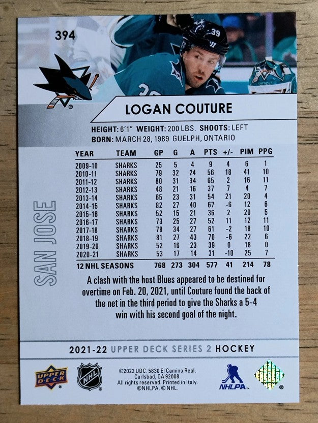 2021-22 Upper Deck #394 Logan Couture
