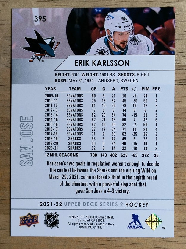 2021-22 Upper Deck #395 Erik Karlsson