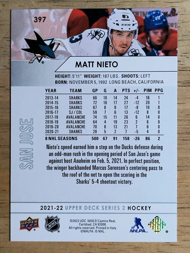2021-22 Upper Deck #397 Matt Nieto