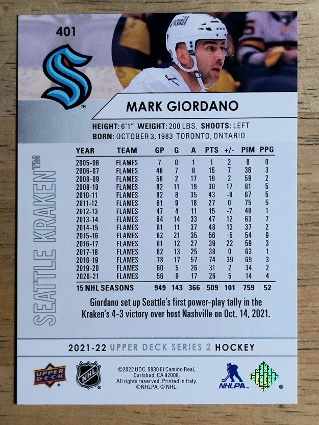 2021-22 Upper Deck #401 Mark Giordano