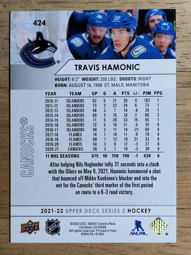 2021-22 Upper Deck #424 Travis Hamonic