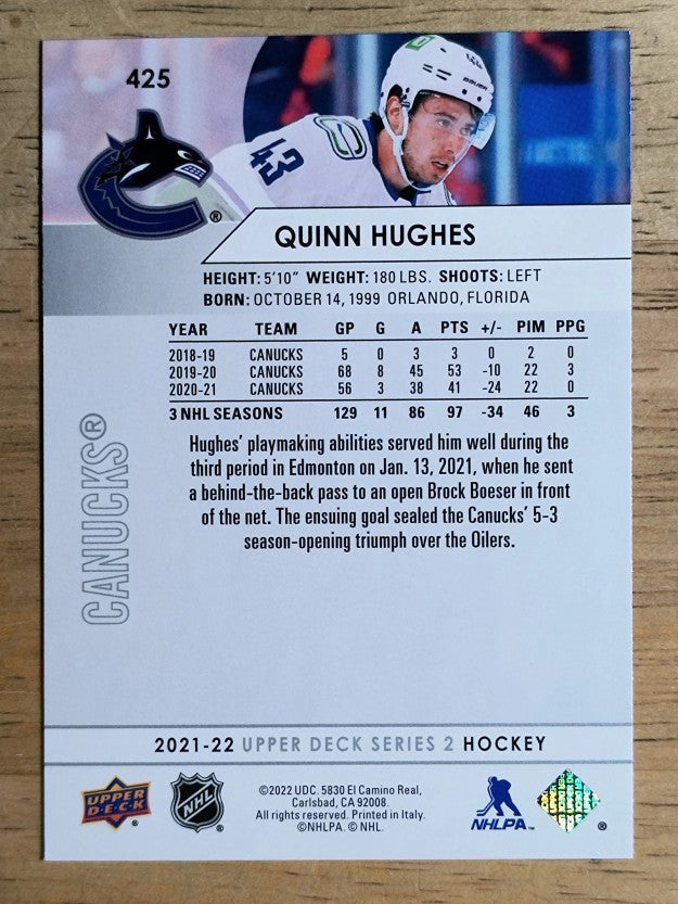 2021-22 Upper Deck #425 Quinn Hughes