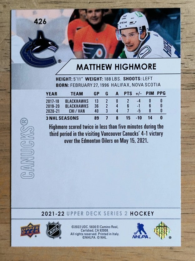 2021-22 Upper Deck #426 Matthew Highmore