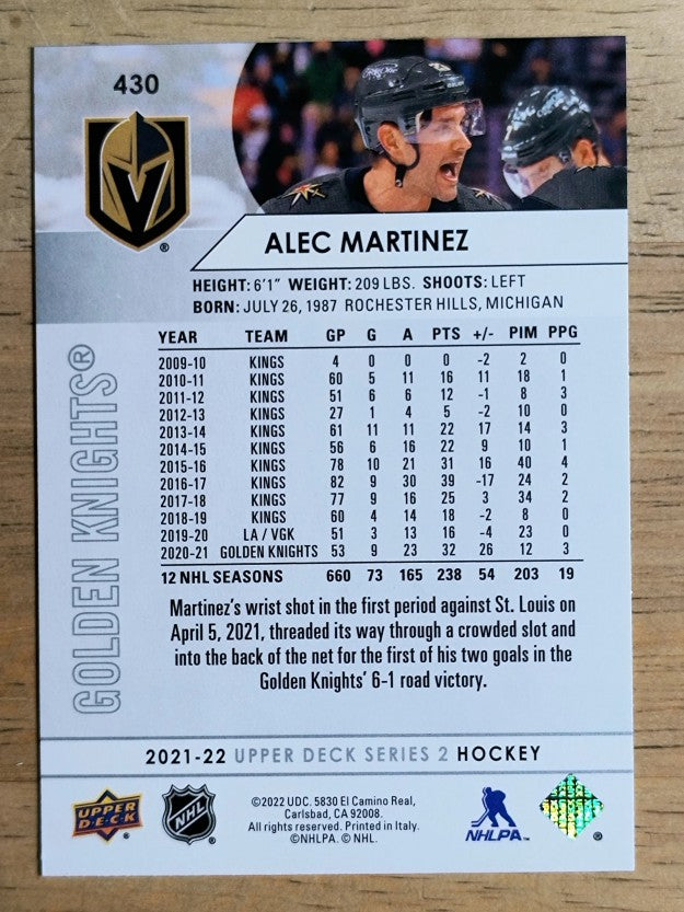 2021-22 Upper Deck #430 Alec Martinez