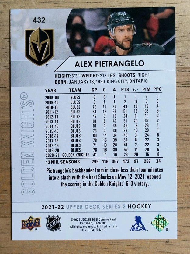 2021-22 Upper Deck #432 Alex Pietrangelo