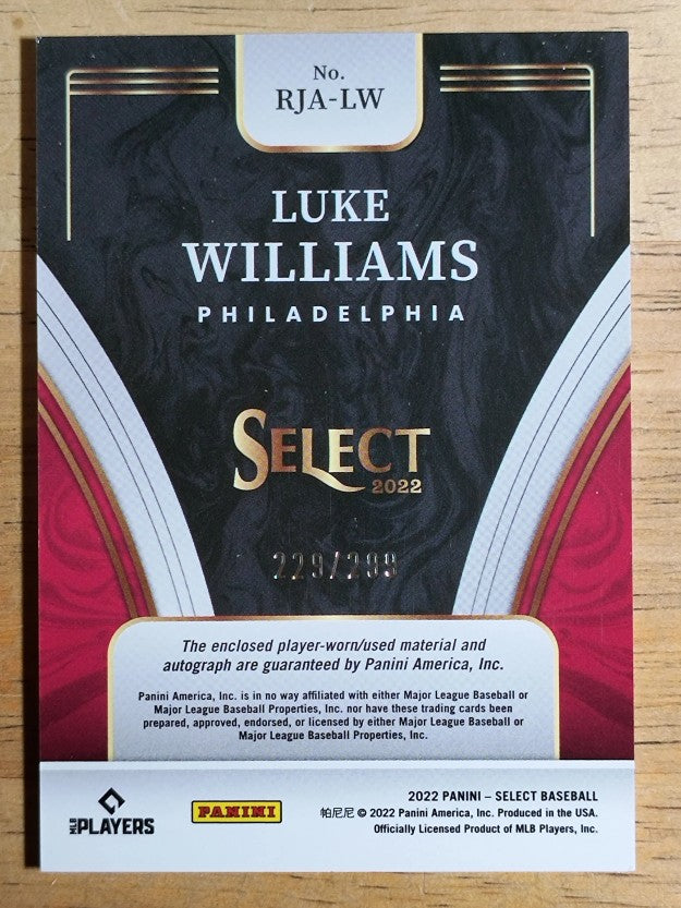 2022 Select Rookie Jersey Autographs #27 Luke Williams/299