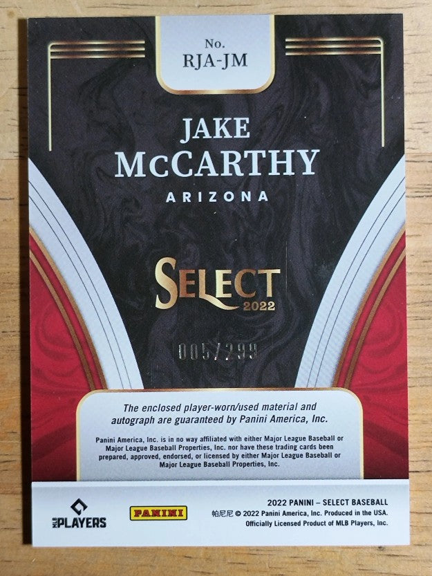 2022 Select Rookie Jersey Autographs #34 Jake McCarthy/299
