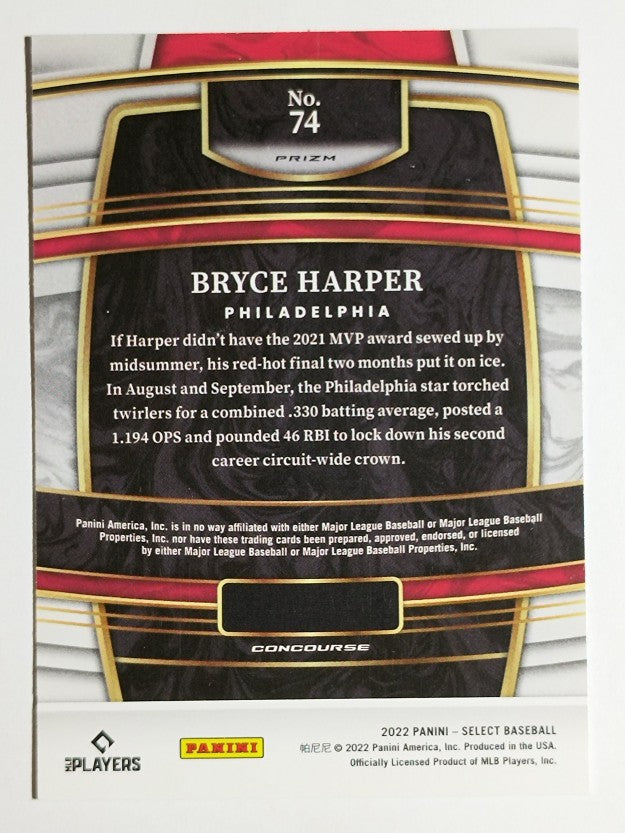 2022 Select Tri-Color #74 Bryce Harper
