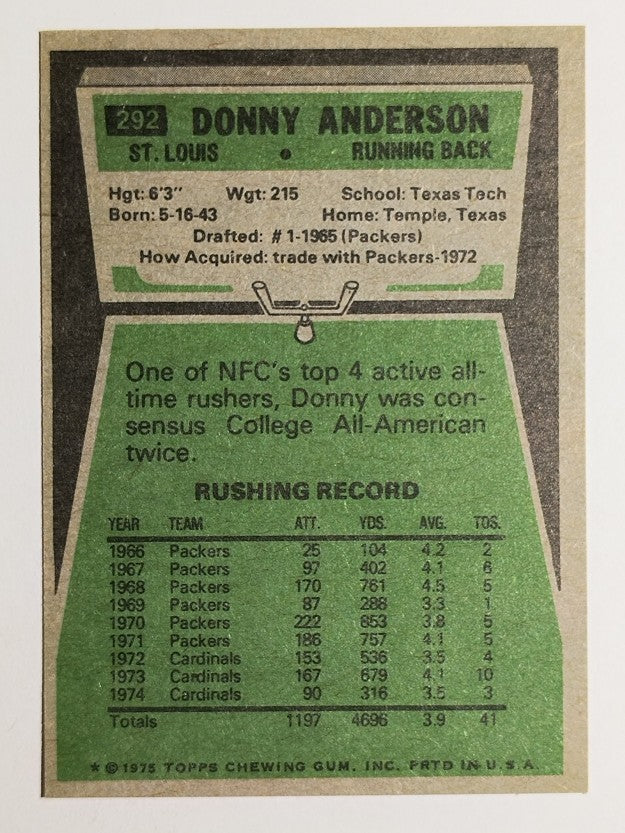 1975 Topps #292 Donny Anderson (NMMT)