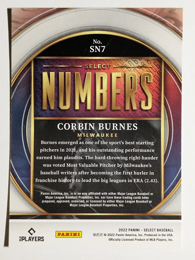 2022 Select Select Numbers #7 Corbin Burnes