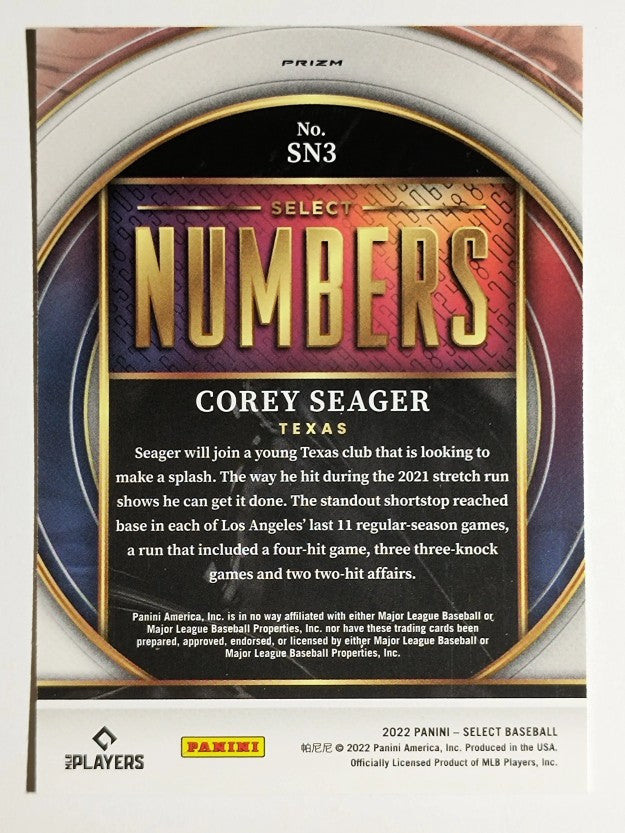 2022 Select Select Numbers Holo #3 Corey Seager