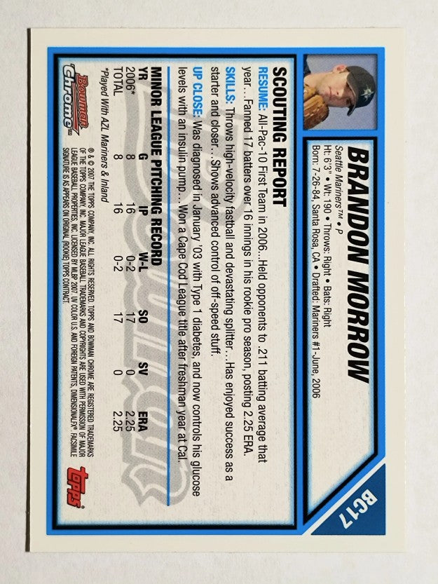 2007 Bowman Chrome Prospects #BC17 Brandon Morrow (EXMT)