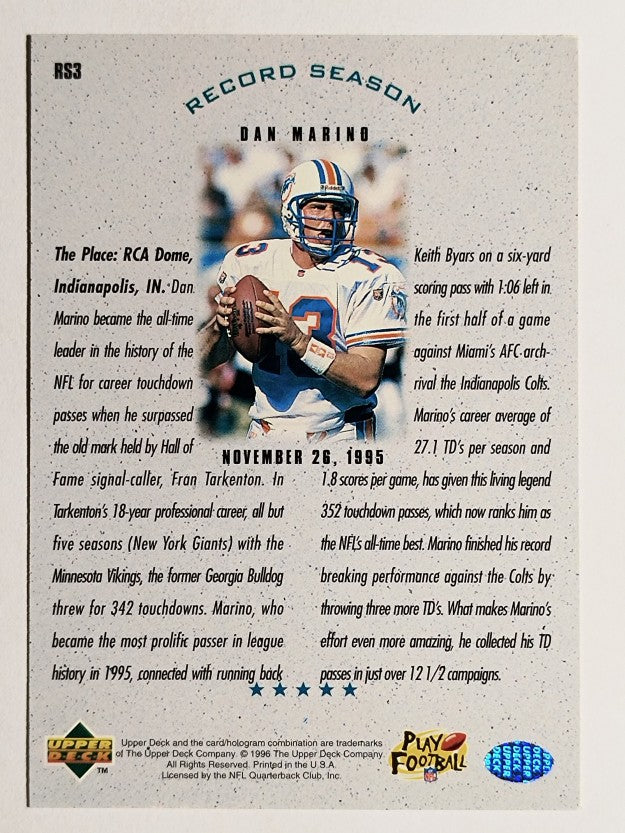 1996 Upper Deck Silver Dan Marino #RS3 Dan Marino