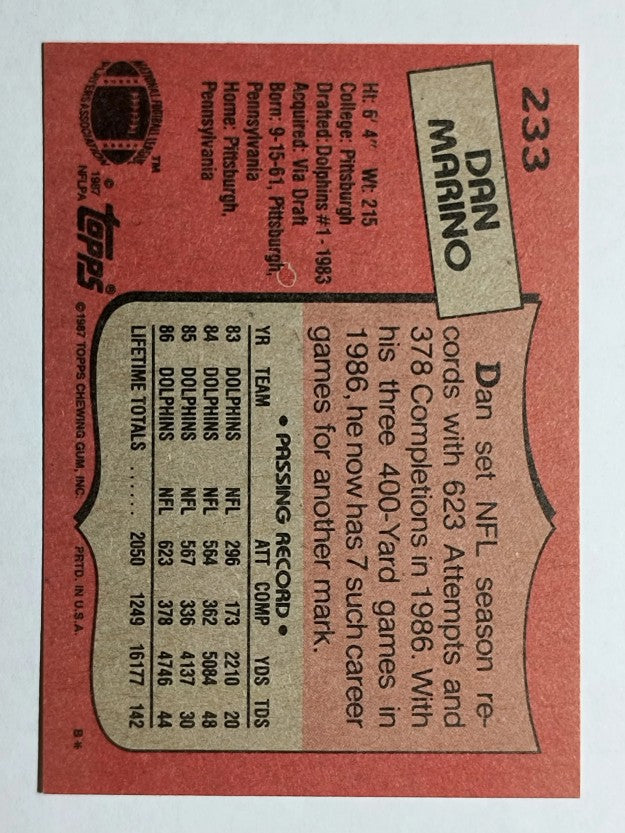 1987 Topps #233 Dan Marino AP