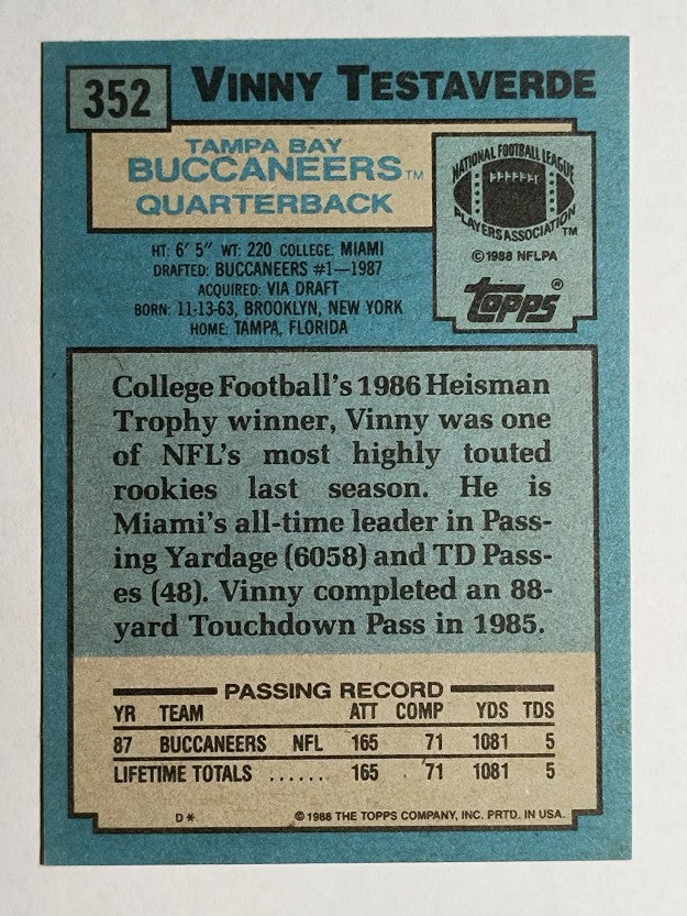 1988 Topps #352 Vinny Testaverde RC