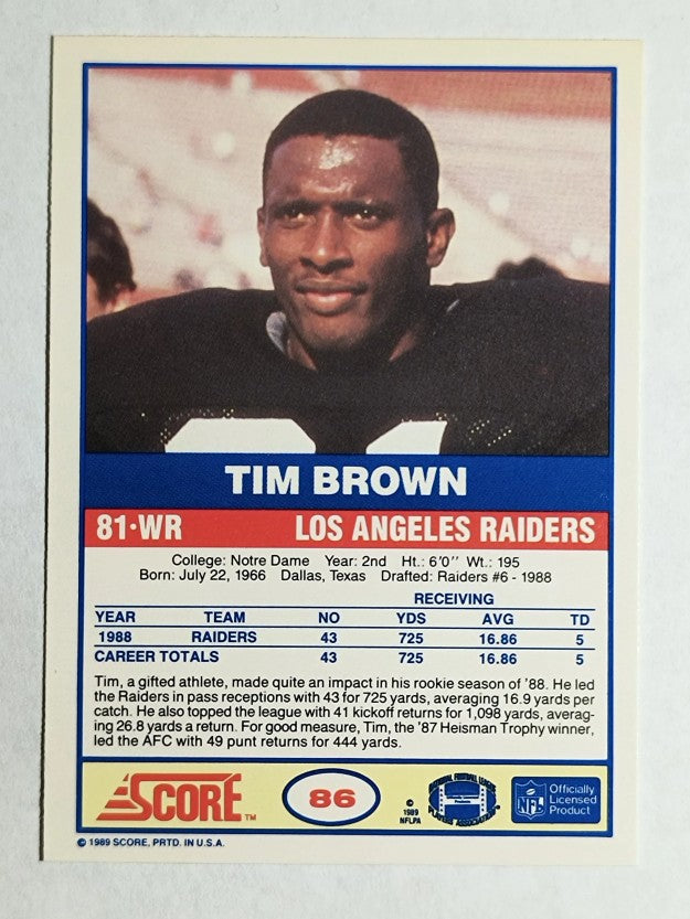 1989 Score #86 Tim Brown RC