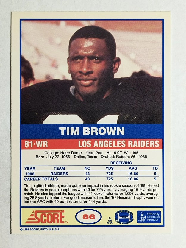 1989 Score #86 Tim Brown RC