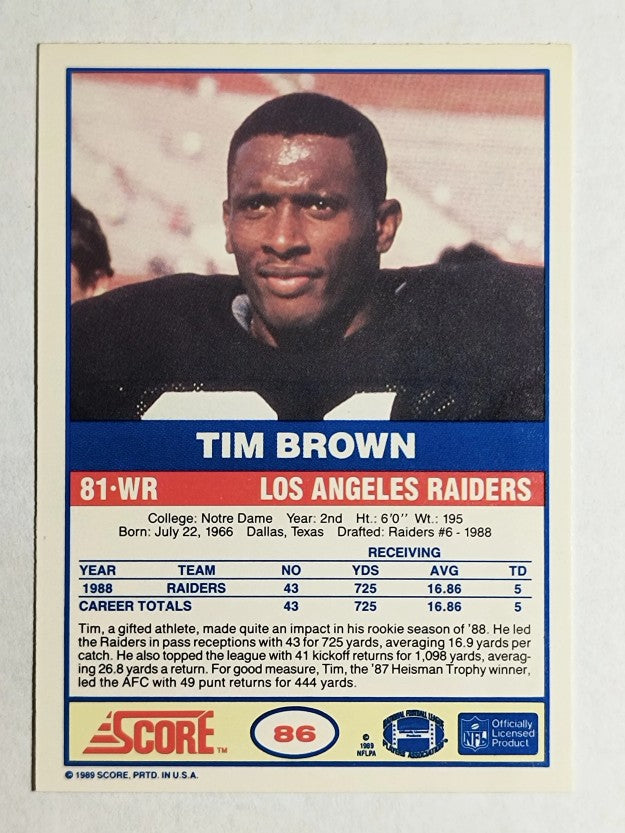 1989 Score #86 Tim Brown RC