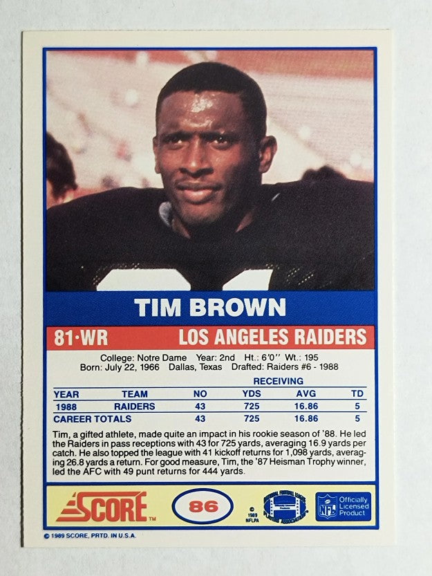 1989 Score #86 Tim Brown RC