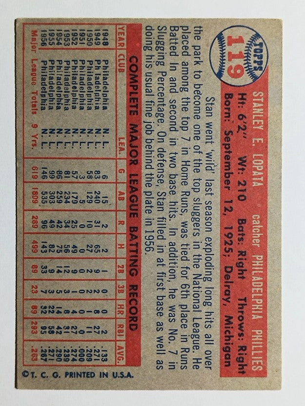 1957 Topps #119 Stan Lopata (VGEX)