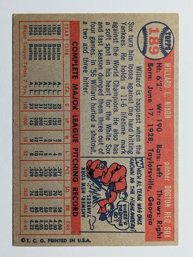 1957 Topps #189 Willard Nixon (EXMT)