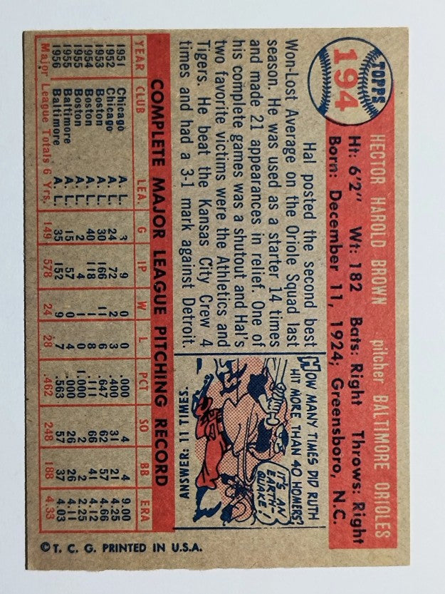 1957 Topps #194 Hal Brown (EXMT)