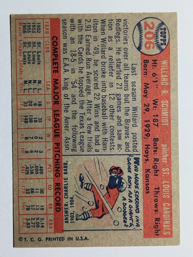 1957 Topps #206 Willard Schmidt (EXMT)