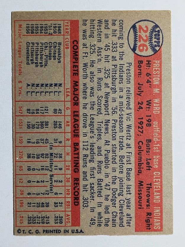 1957 Topps #226 Preston Ward (EX)