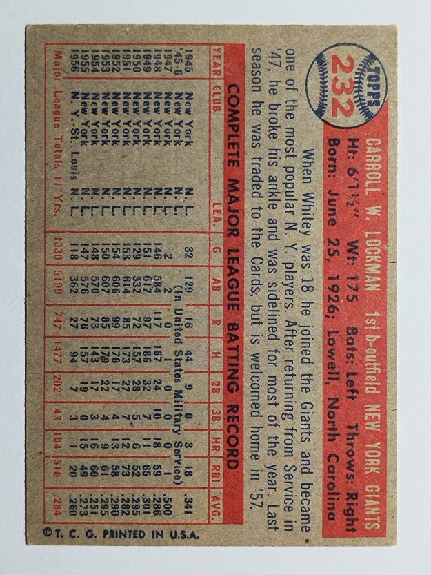 1957 Topps #232 Whitey Lockman (EX)