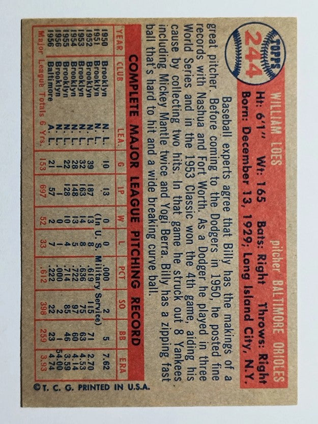 1957 Topps #244 Billy Loes (EX)