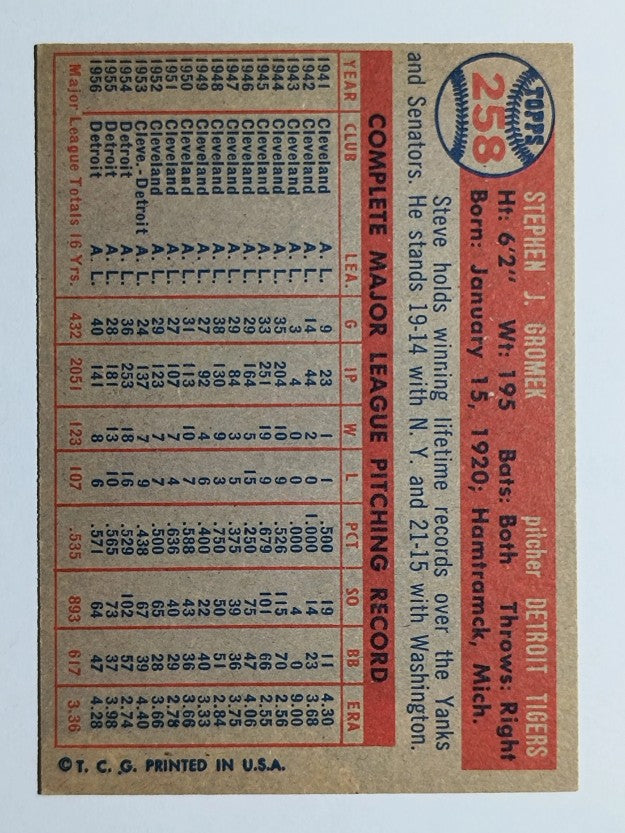 1957 Topps #258 Steve Gromek (EXMT)