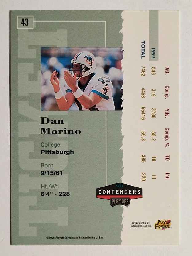 1998 Playoff Contenders Ticket #43 Dan Marino