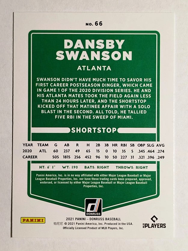 2021 Donruss #66 Dansby Swanson
